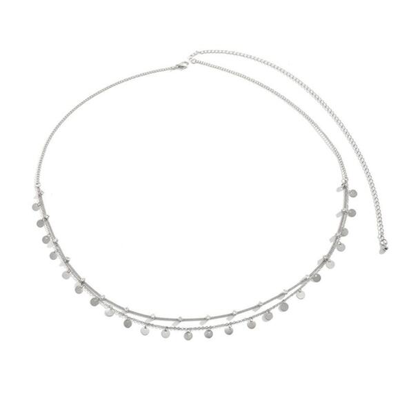 2/$30 Belly Chain Waist Chain Silver Tone Dual Layer NEW Circles Rhinestones - Picture 5 of 7